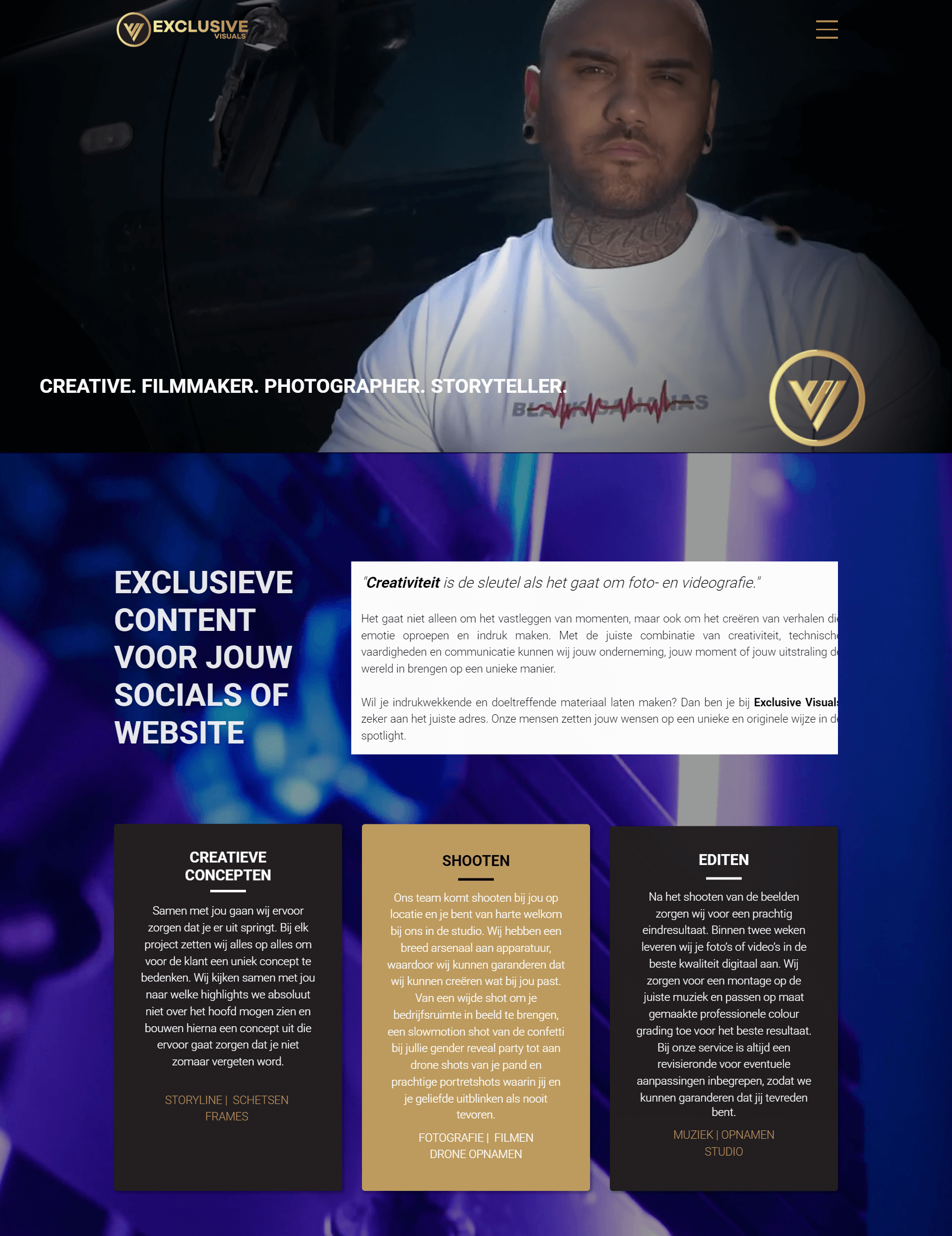 Voorbeeld van een websitepagina met opbouw en design