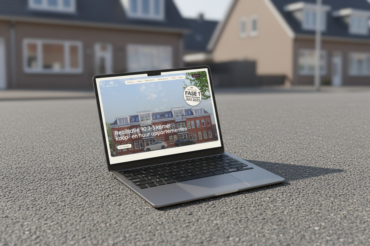 Homepage mockup van de 4Churchill nieuwbouwprojectwebsite in Wageningen