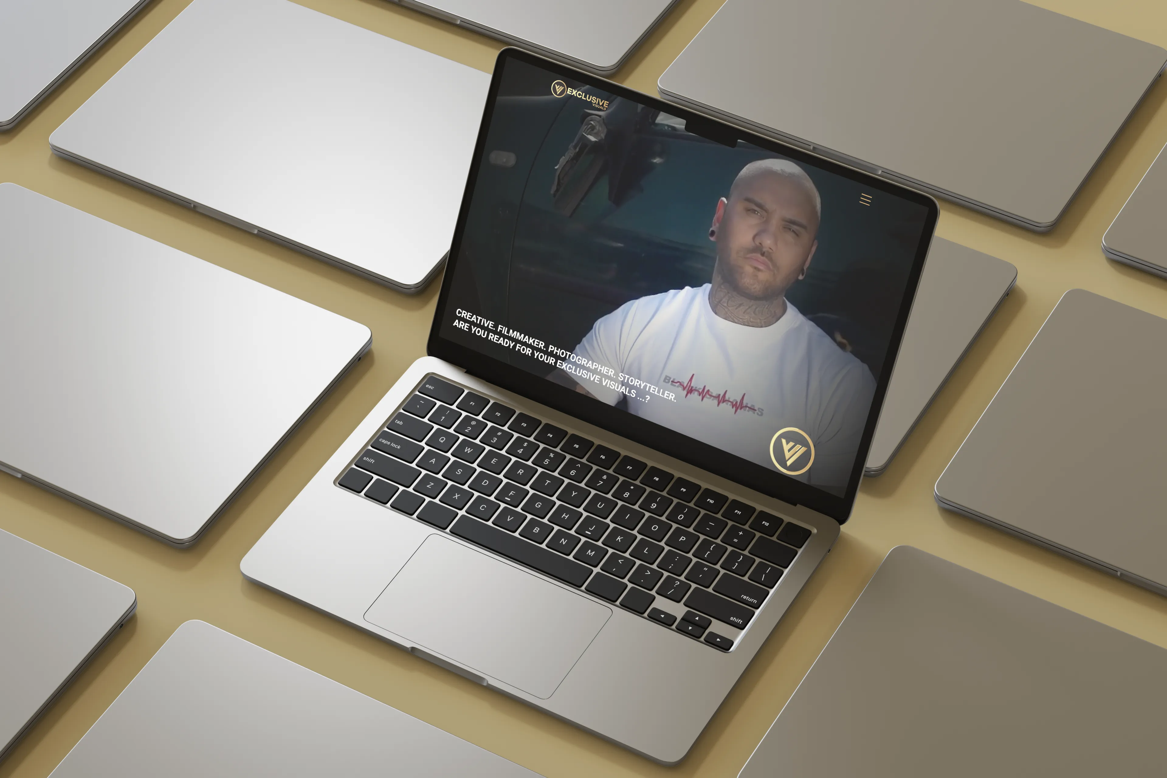 Homepage mockup van de Exclusive visuals foto- en videografie website