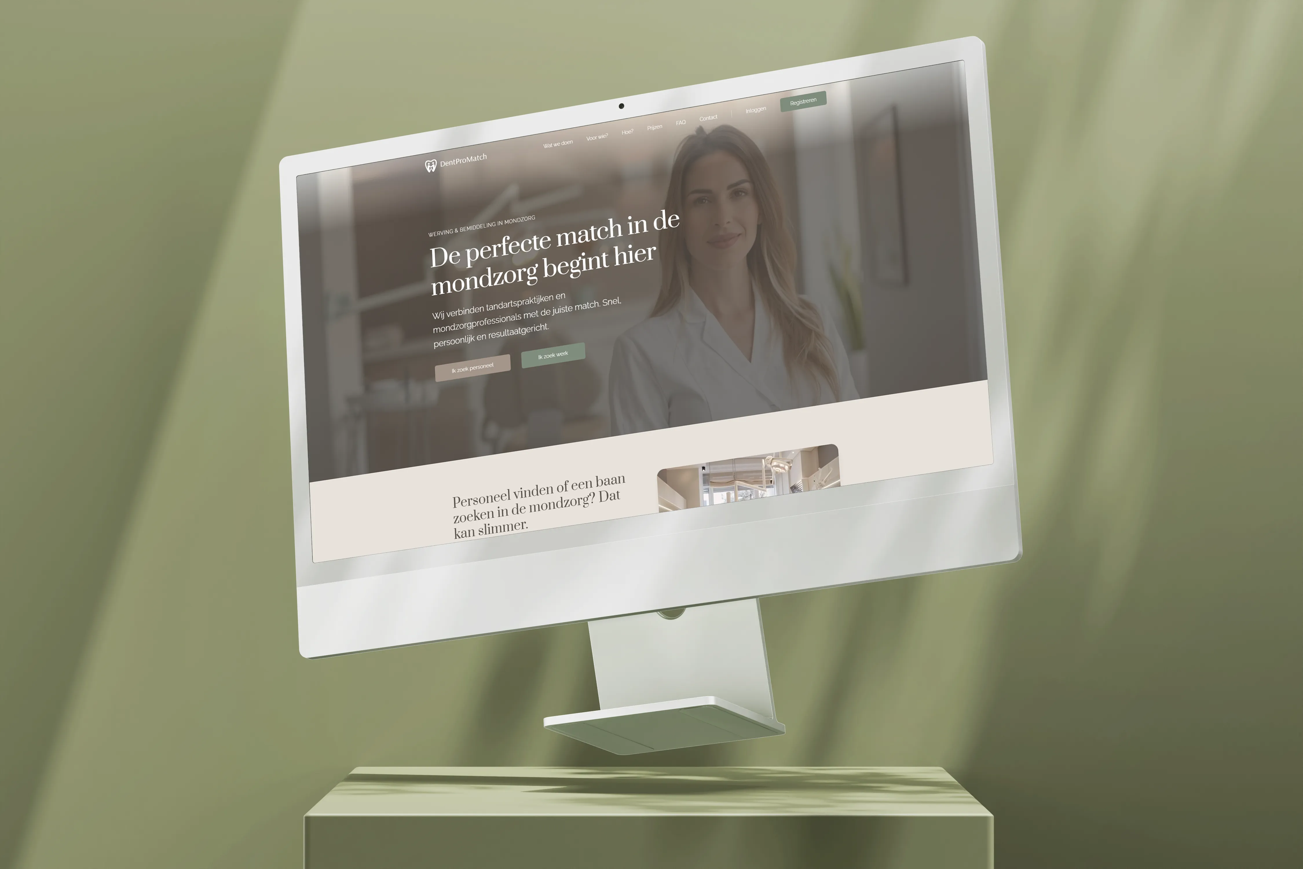 Website homepage DentProMatch met overzichtelijk ontwerp