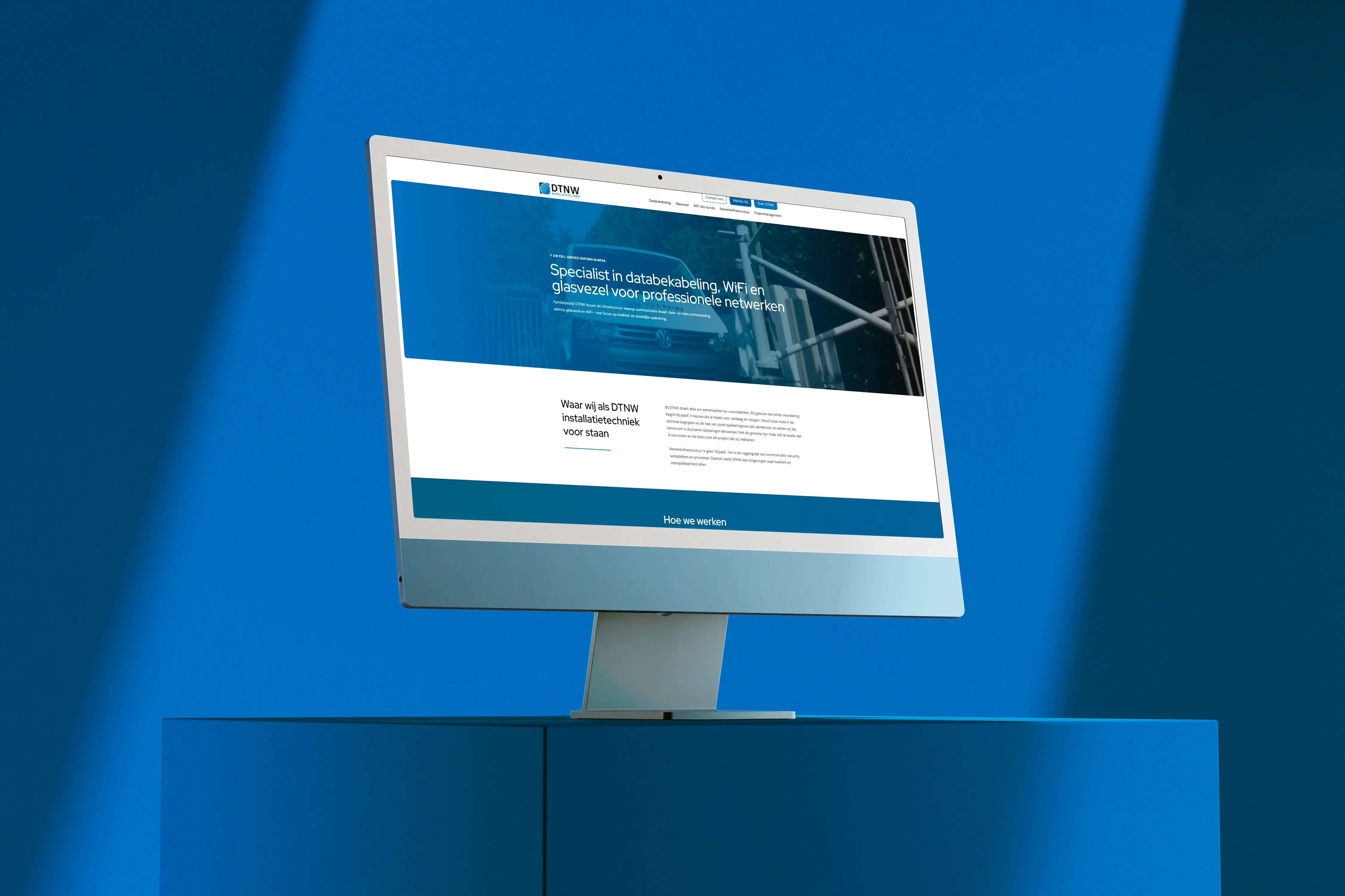 Website van DTNW Installatietechniek met overzicht diensten en contactinformatie